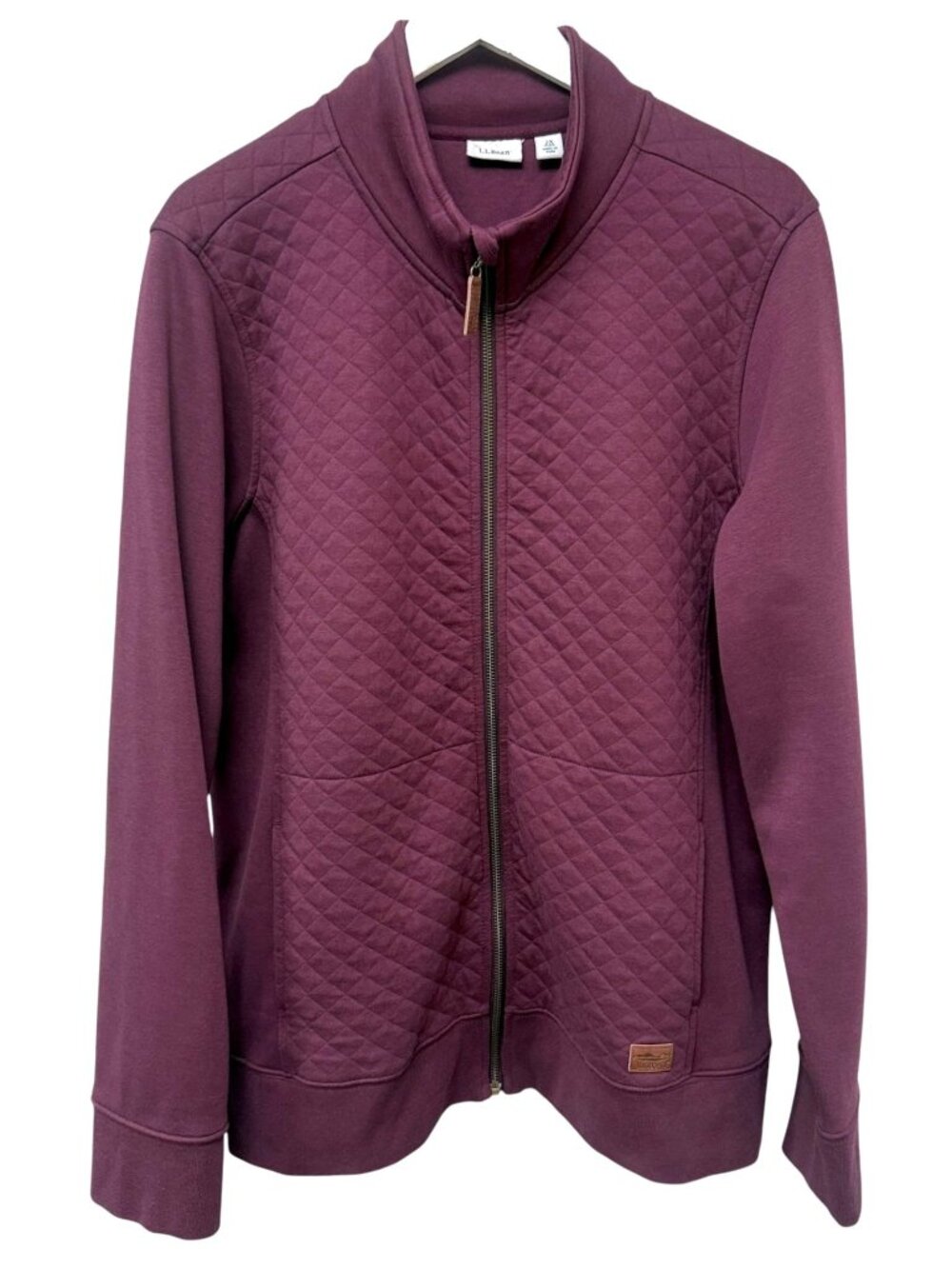L.L.BEAN Track Jacket Plus Size 2X Plus Womens Burgundy Quilted Zip Sweatshirt